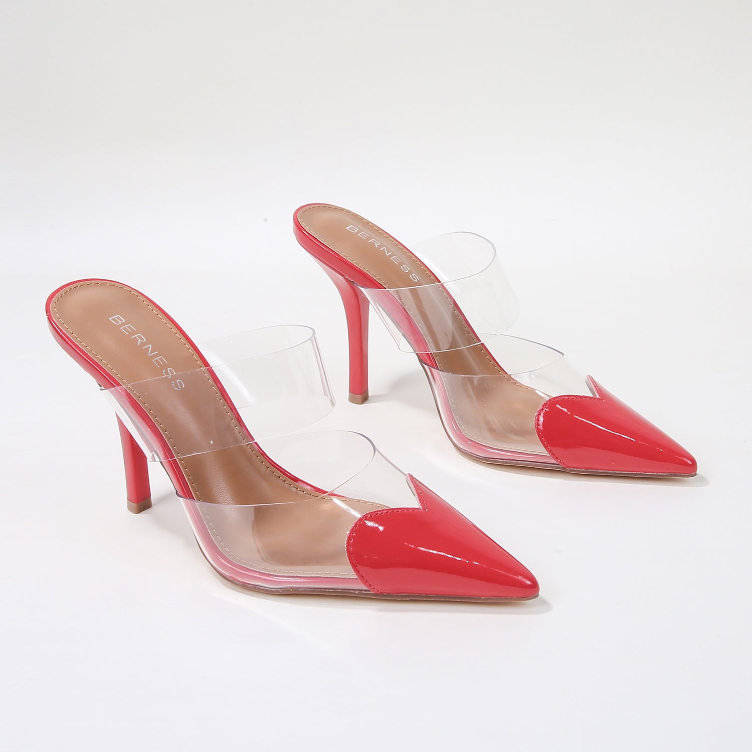 Canice Heart-Tipped Clear Mule Heels