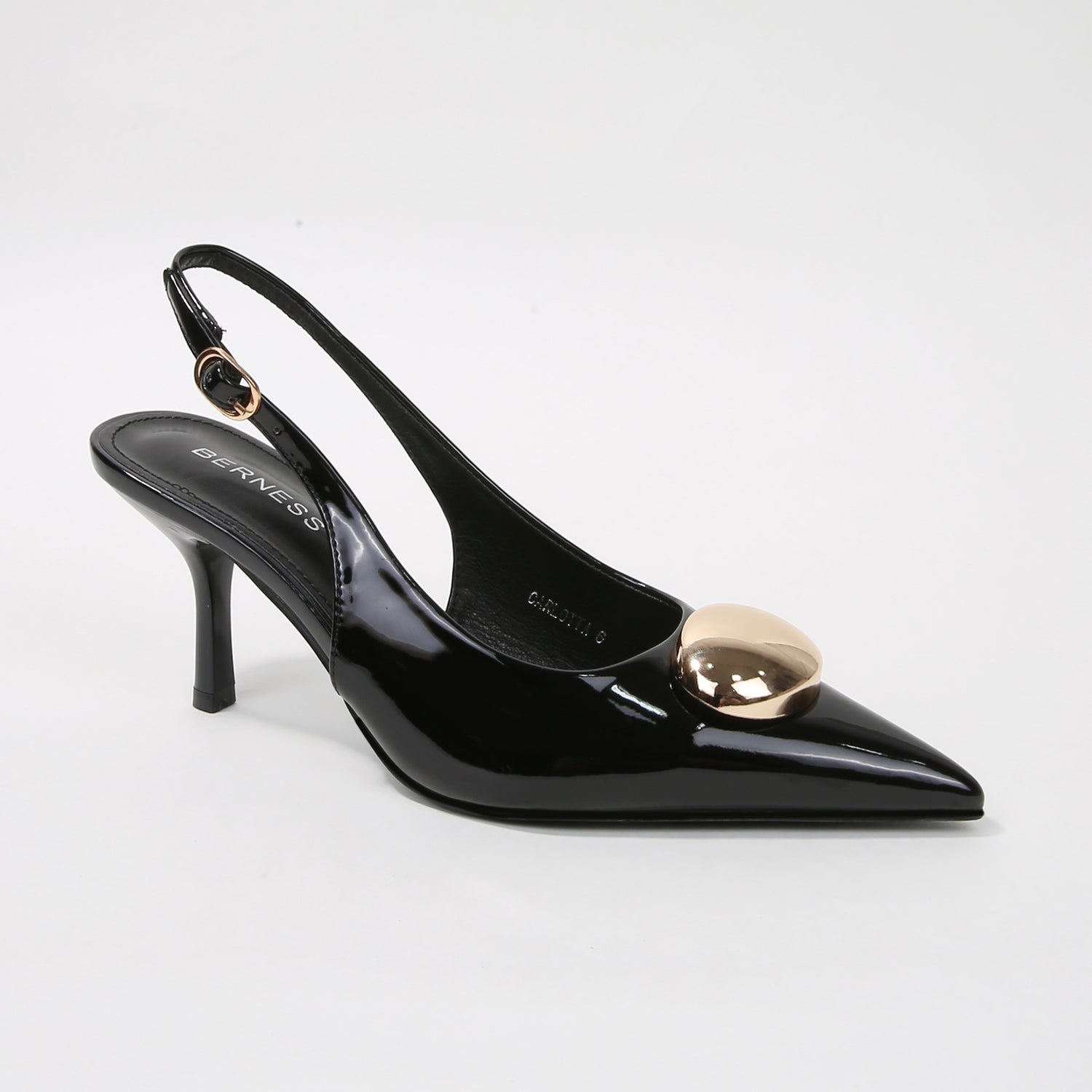 Carlotta Patent Slingback Heels with Gold Dome Accent