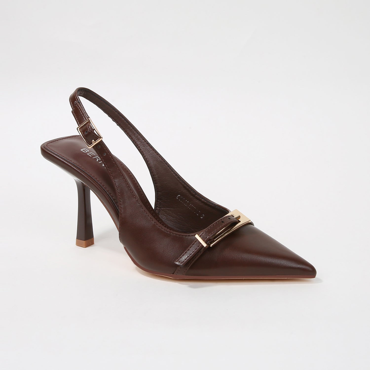 Coraline Vegan Leather Slingback Heels with Gold Buckle