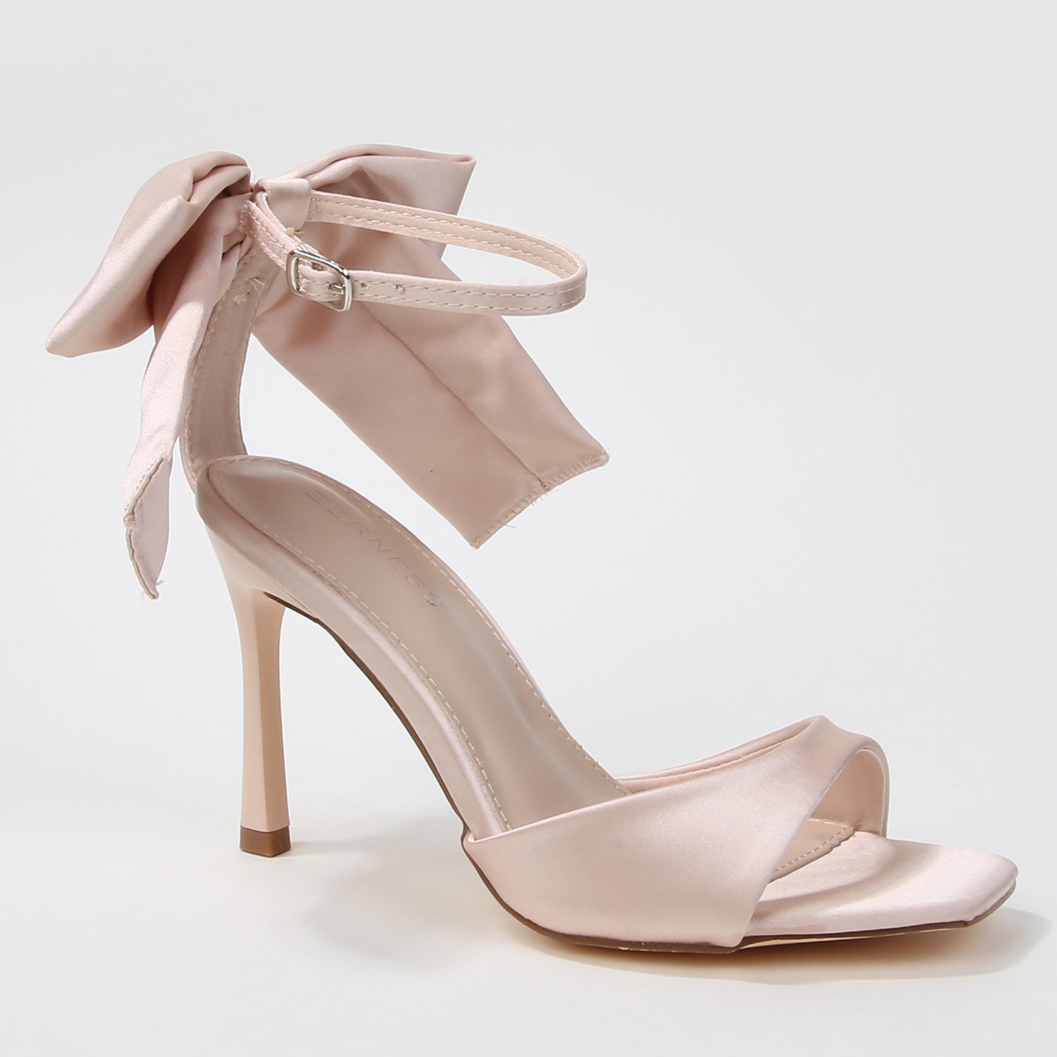 Fiorella Satin Bow Accent Square Toe Heel Sandals