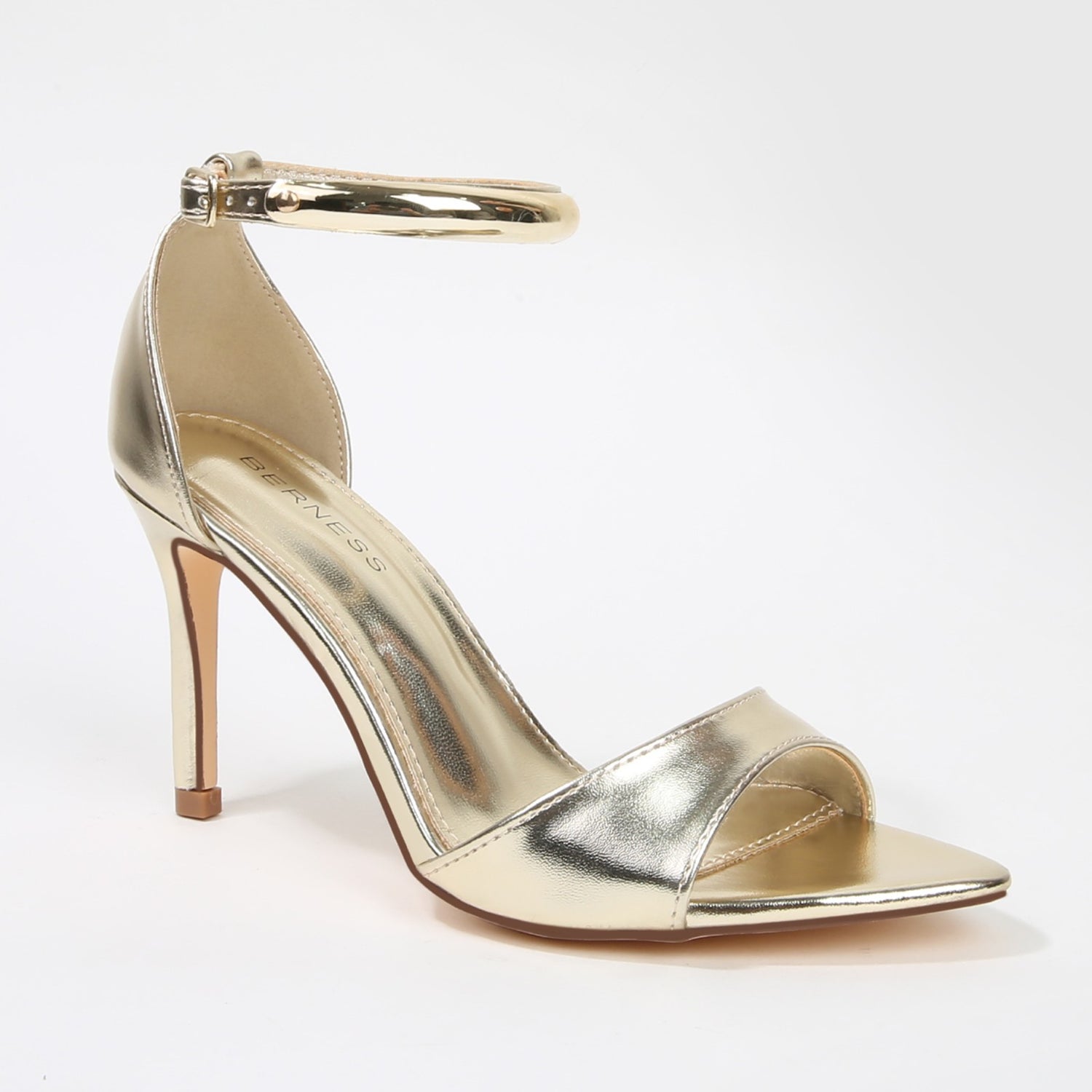 Hunter Stiletto Heels with Gold Metal Bar Ankle Strap