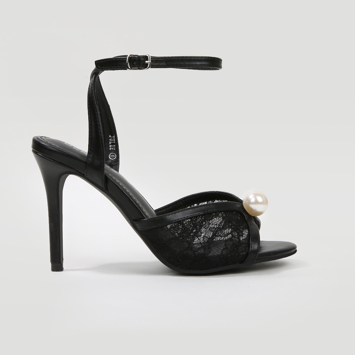 Julie Pearl Embellished Lace Mesh Stiletto Heel Sandals