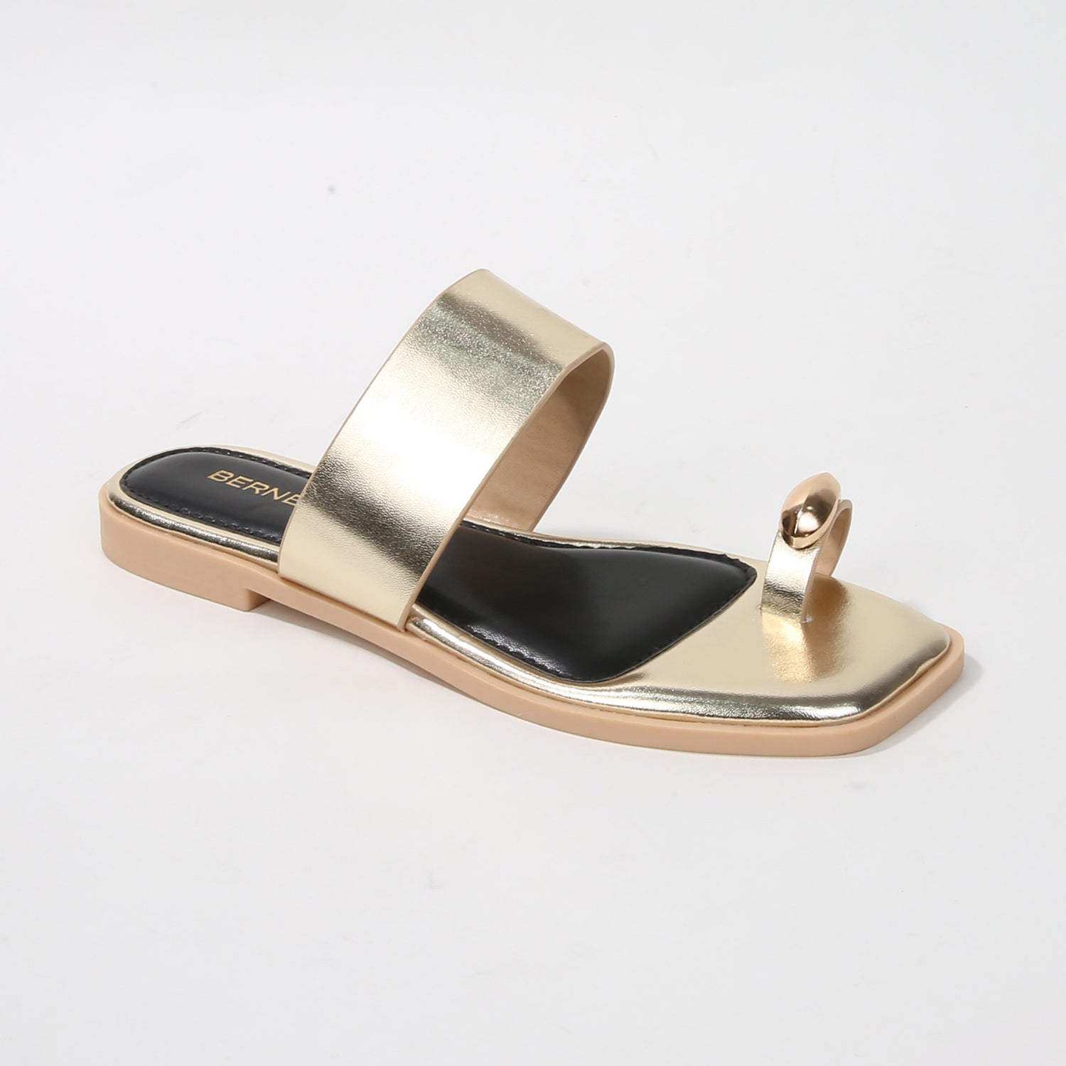 Kamila Toe-Loop Slide Sandals with Metallic Accent