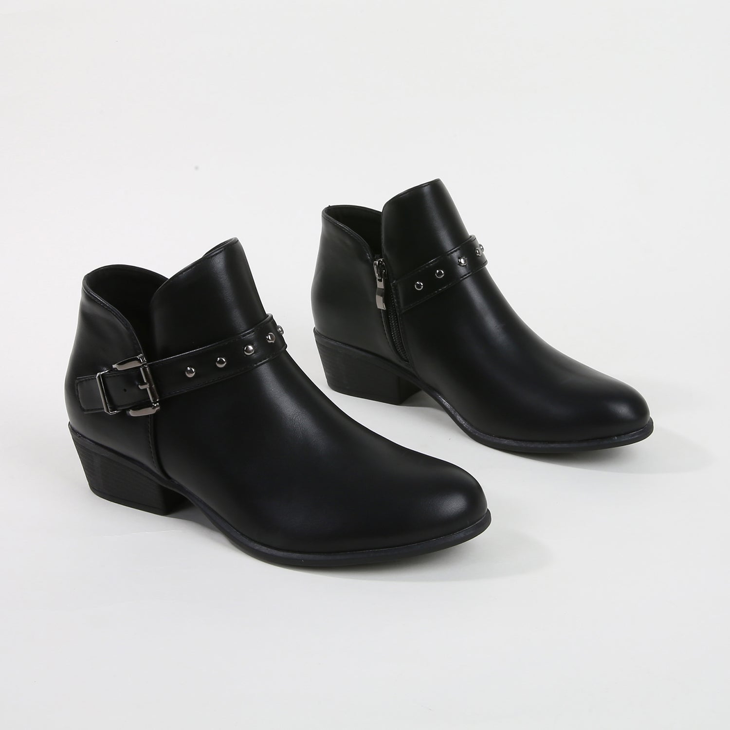 Kashvi Black Buckle Leather Ankle Boots