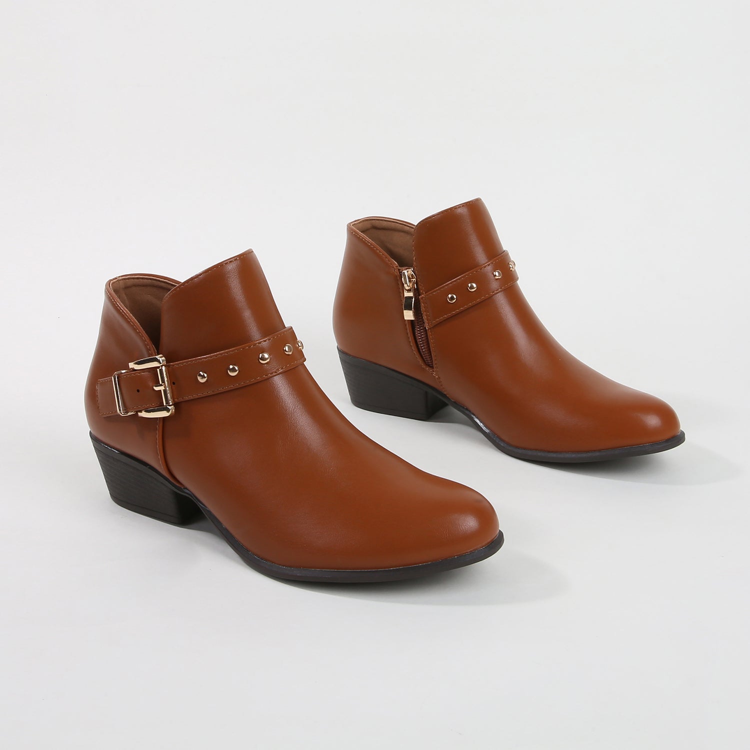 Kashvi Camel Buckle Leather Ankle Boots