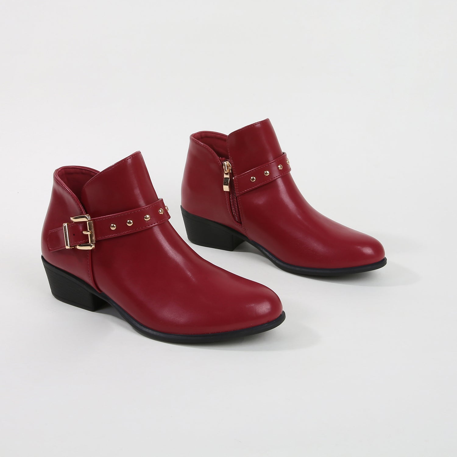 Kashvi Red Buckle Leather Ankle Boots