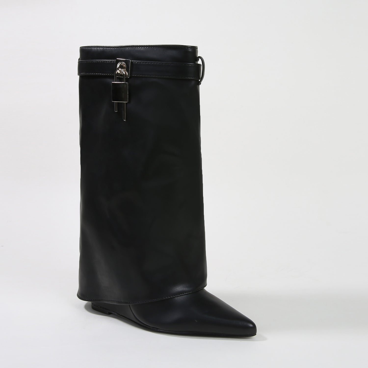 Paisley Leather Fold-over Wege Boots with Lock Detail