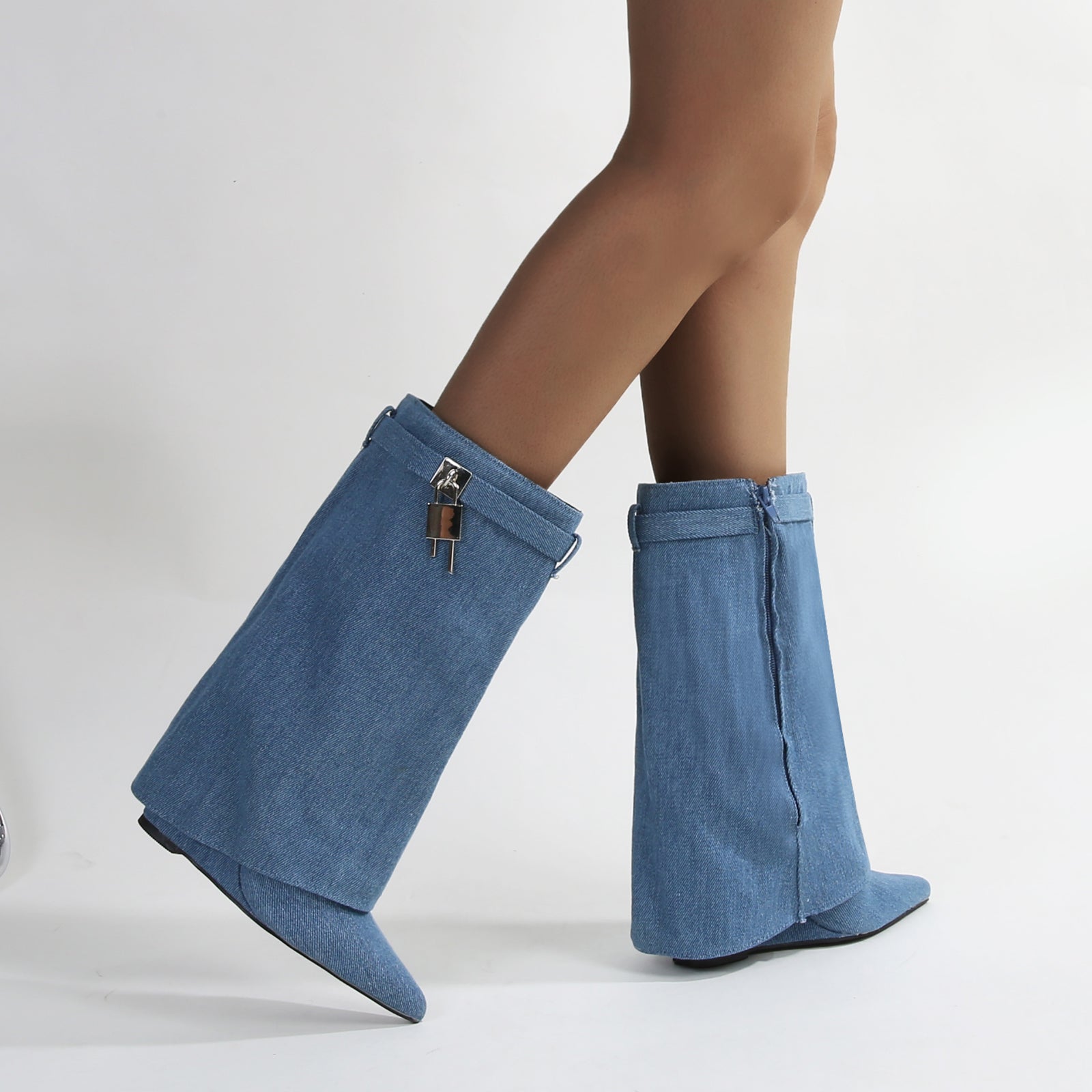 Women's Paisley Leather Fold-over Wege Boots with Lock Detail