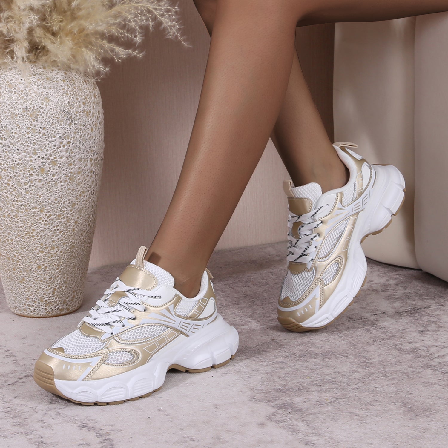 Ramona Metallic Gold Chunky Sole Sneakers