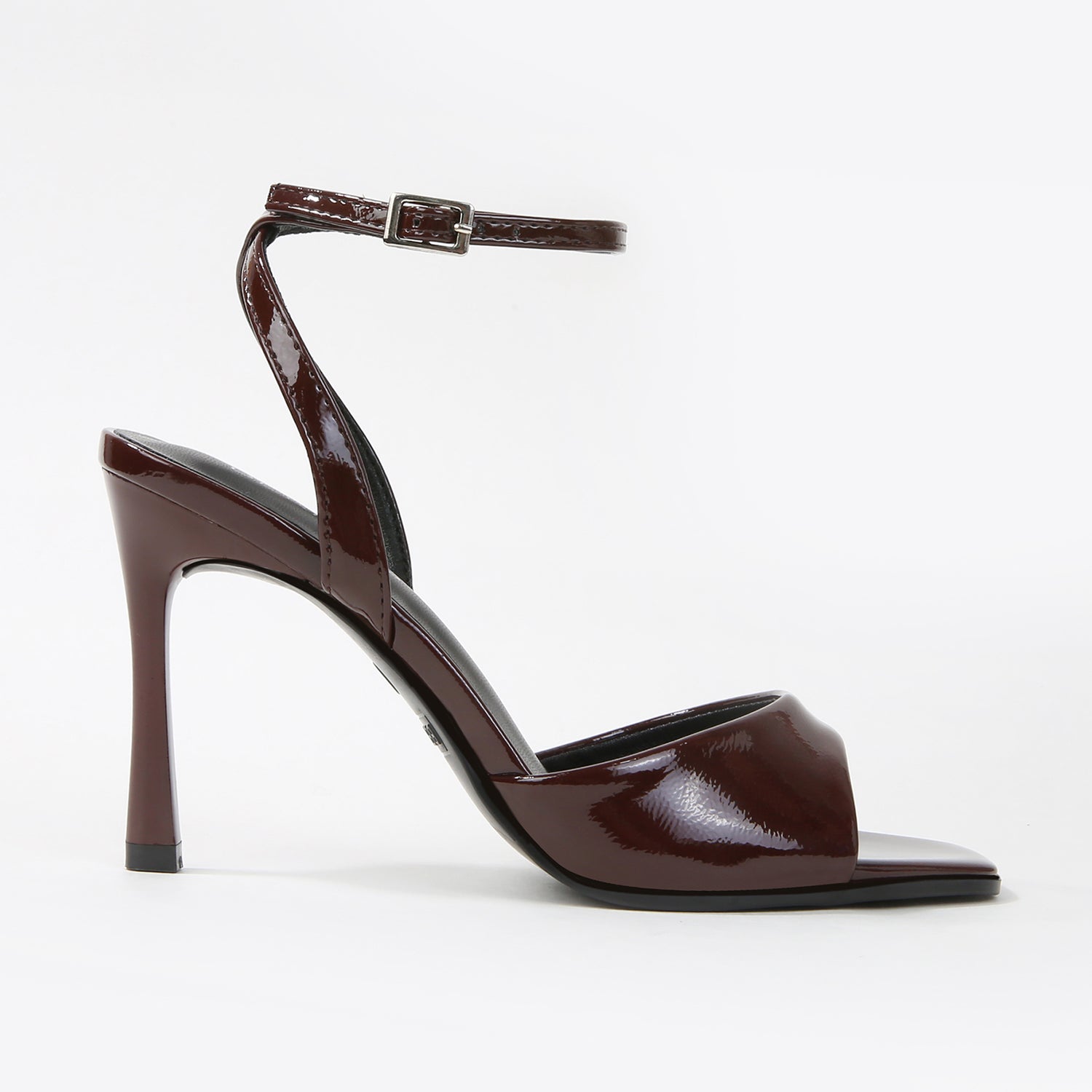 Rhodes Patent Ankle Strap Stiletto Heel Sandals