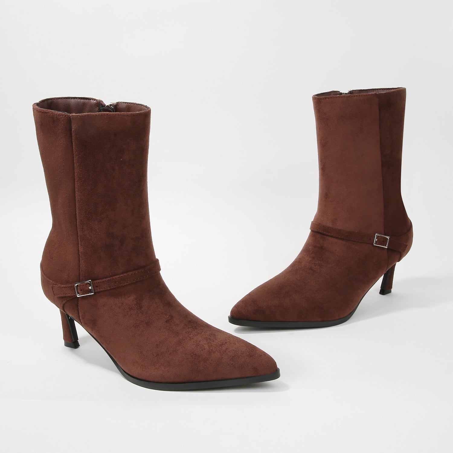 Terry Mid-Calf Boots with Buckle Strap Detail