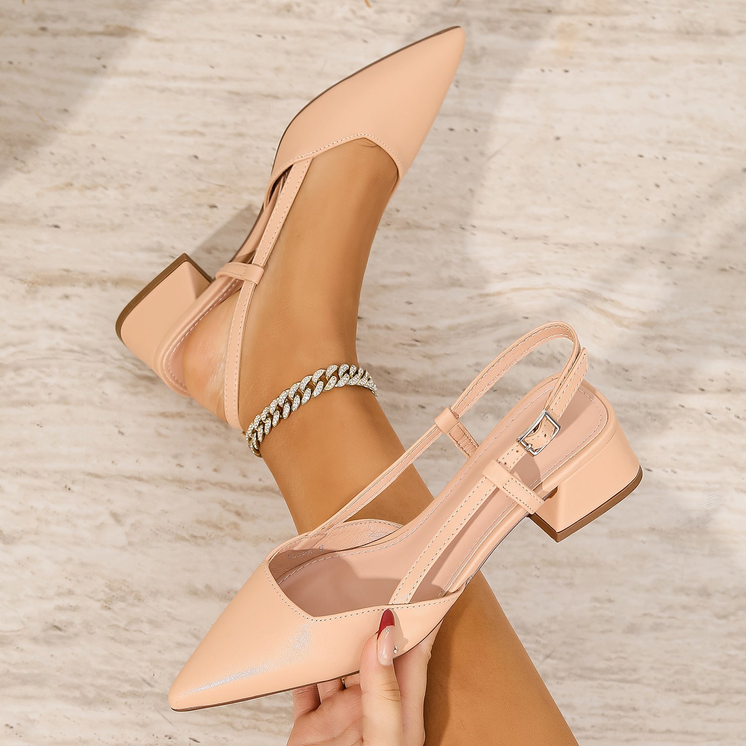 Vieda Faux Leather Slingback Block Heel Pumps