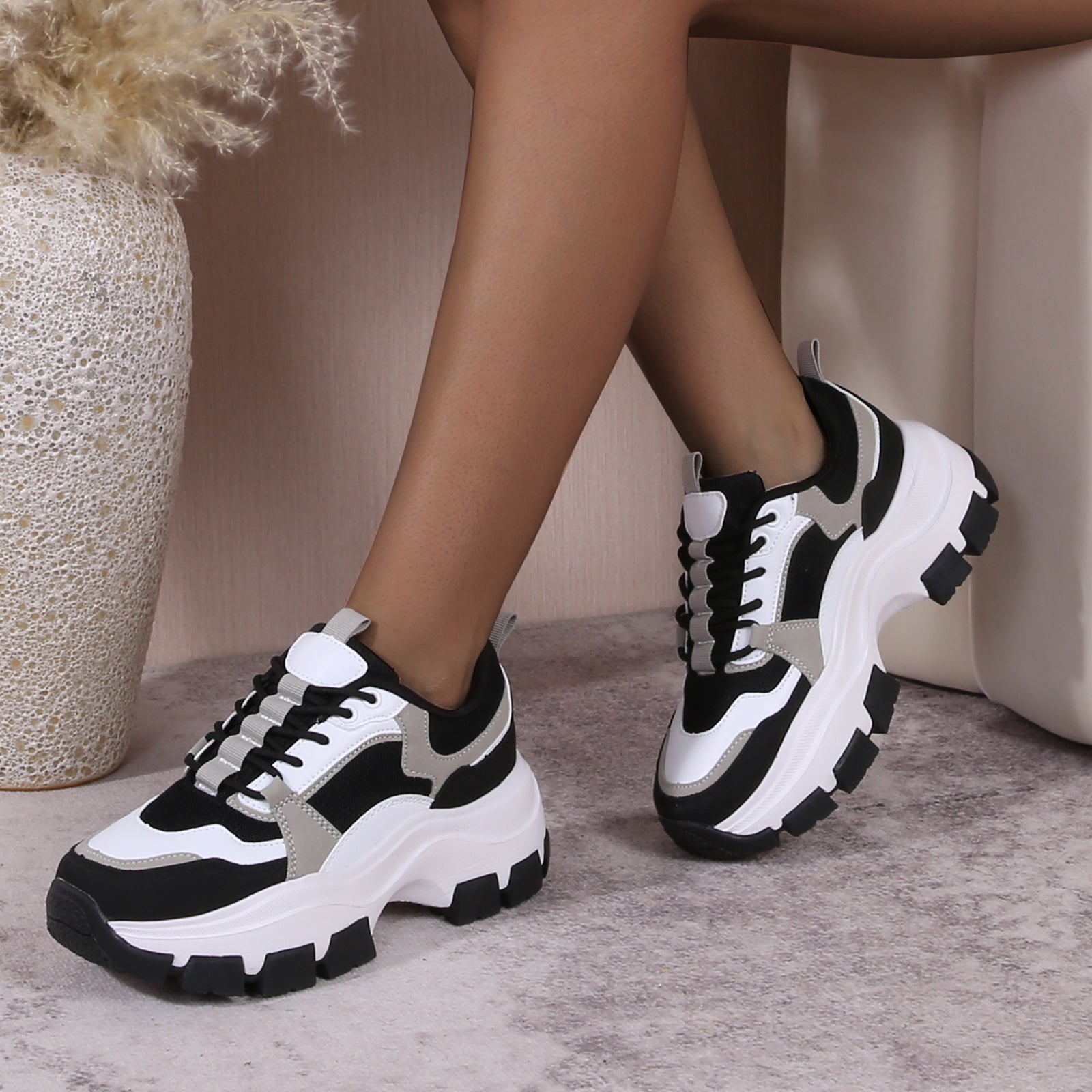 Chunky Platform Sneakers Chunky Black Trainers Ladies Women's
