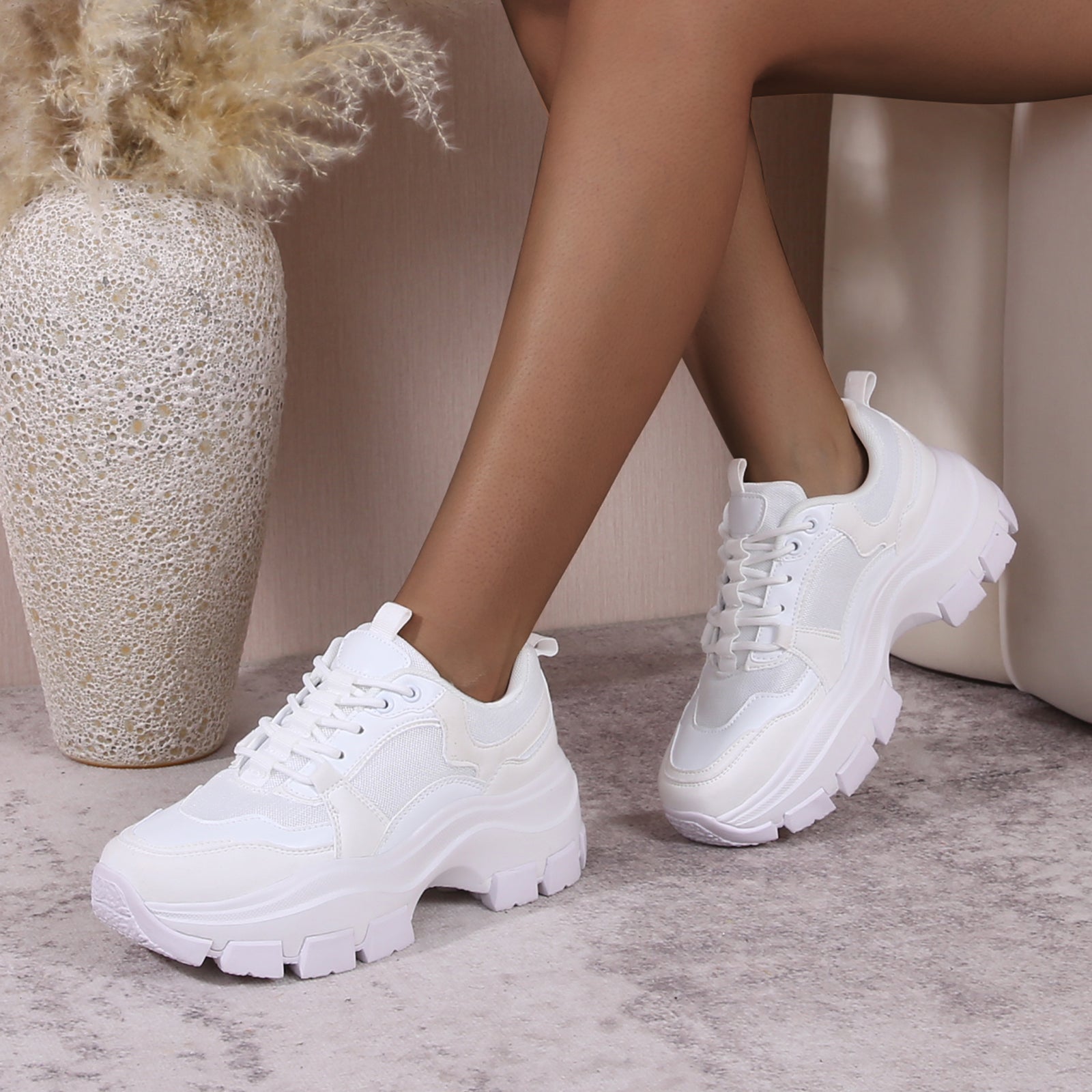 Platform Sneakers White Platform Chunky Trainers Platform Sneakers