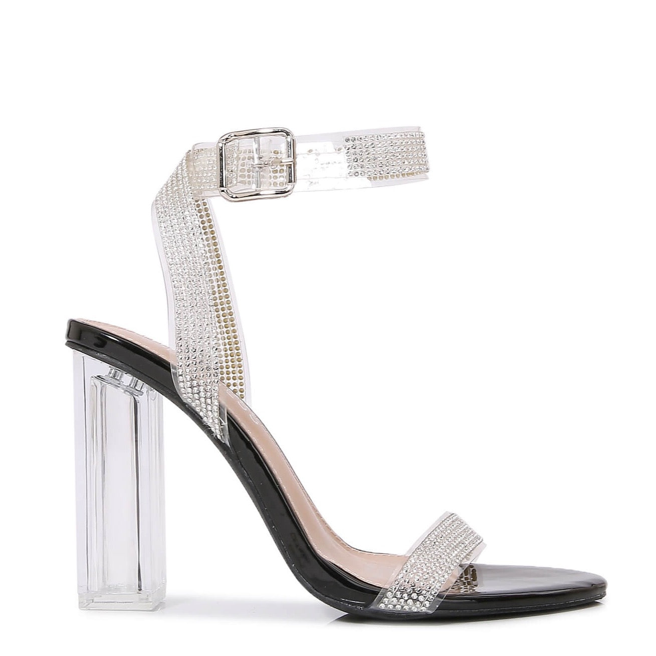 Ember Rhinestone Clear Heel Sandal